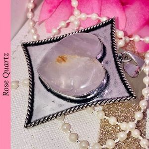 Rose Quartz Gemstone Handmade Heart Halo Pendant